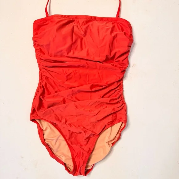 J Crew Orange ruched one piece swimsuit - Picture 2 of 11